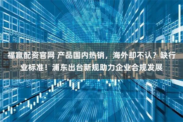 福赢配资官网 产品国内热销，海外却不认？缺行业标准！浦东出台新规助力企业合规发展