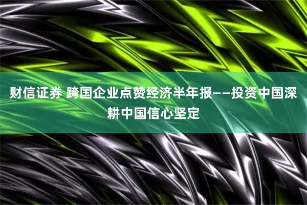 财信证券 跨国企业点赞经济半年报——投资中国深耕中国信心坚定